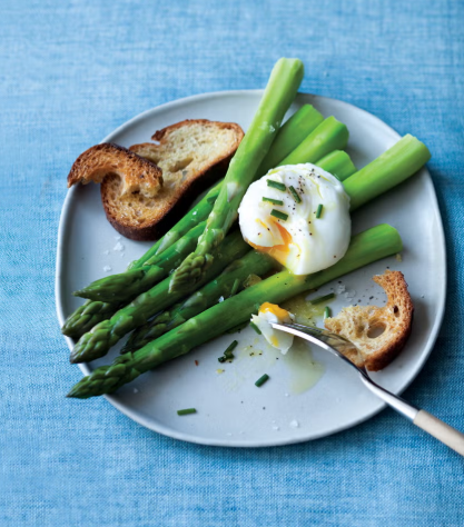 Roasted Asparagus with Poached Egg and Sourdough Croutons